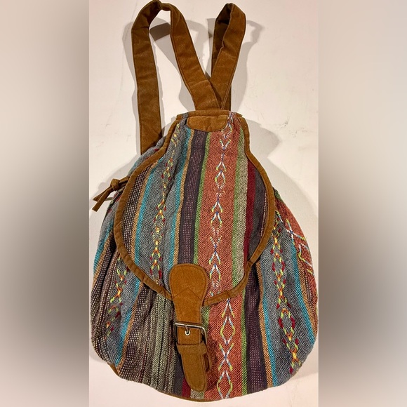 Brown Bohemian Backpack with Southwestern Pattern Made in India - Picture 9 of 11